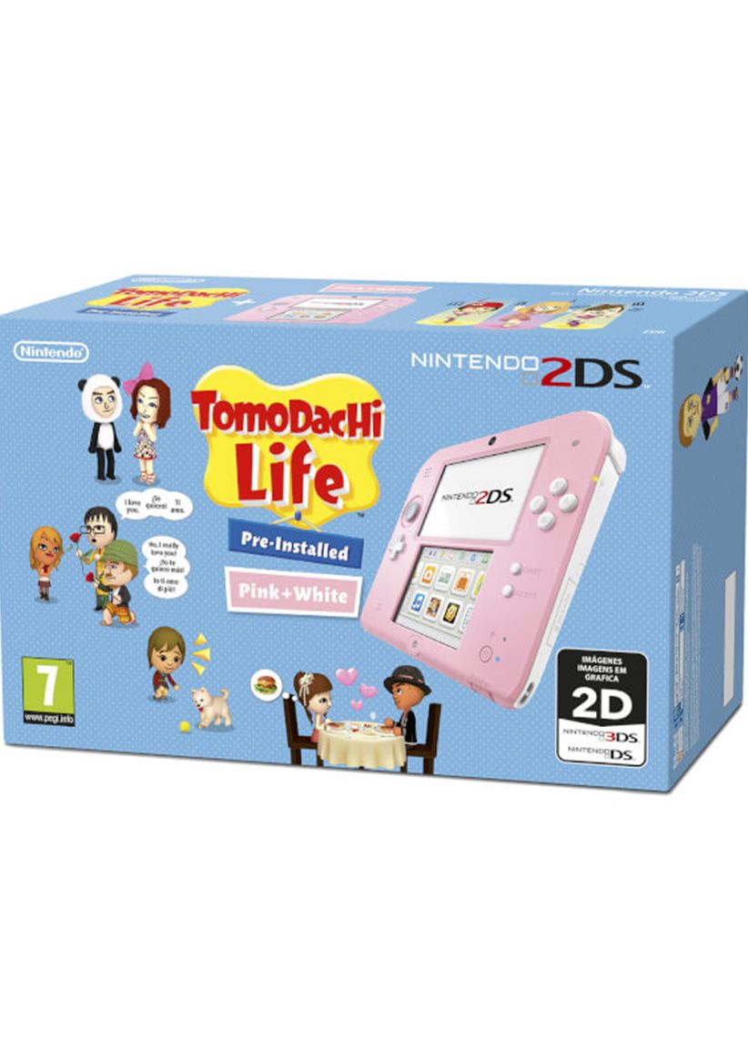 2DS Pink and White with Tomodachi Life on Nintendo 2DS