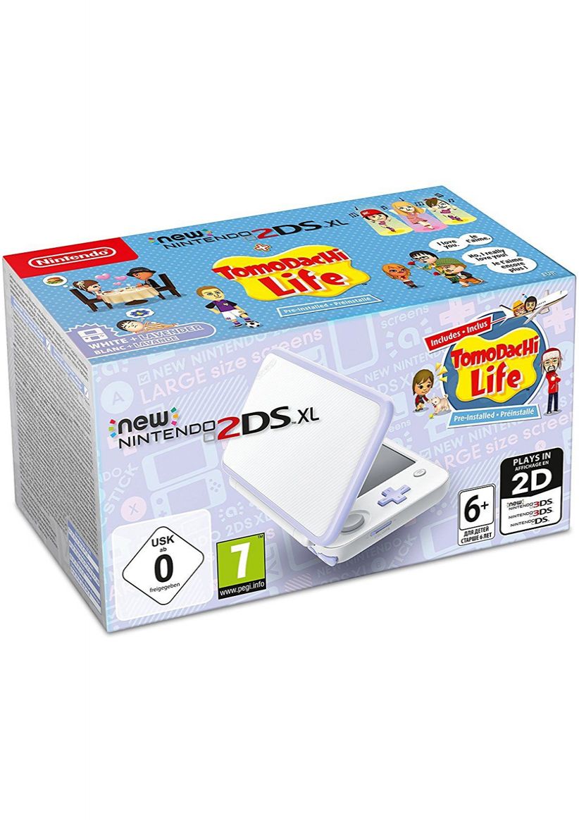 New Nintendo 2DS XL White and Lavender Inc Pre-Installed Tomodachi Life Game
