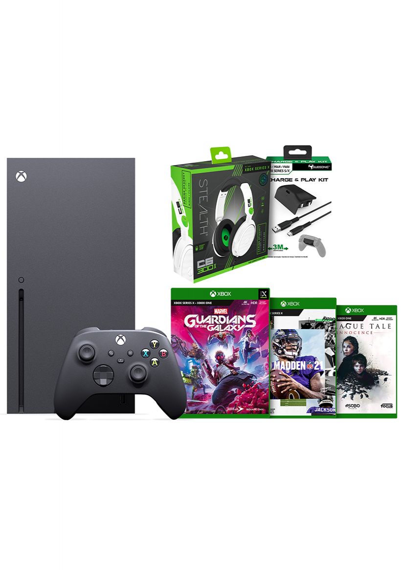 Xbox Series X Console + Stealth Gaming Headset + Subsonic Play & Charge Kit + Marvel's Guardians of the Galaxy + Madden 21 + A Plague Tale Innocence on Xbox Series X | S