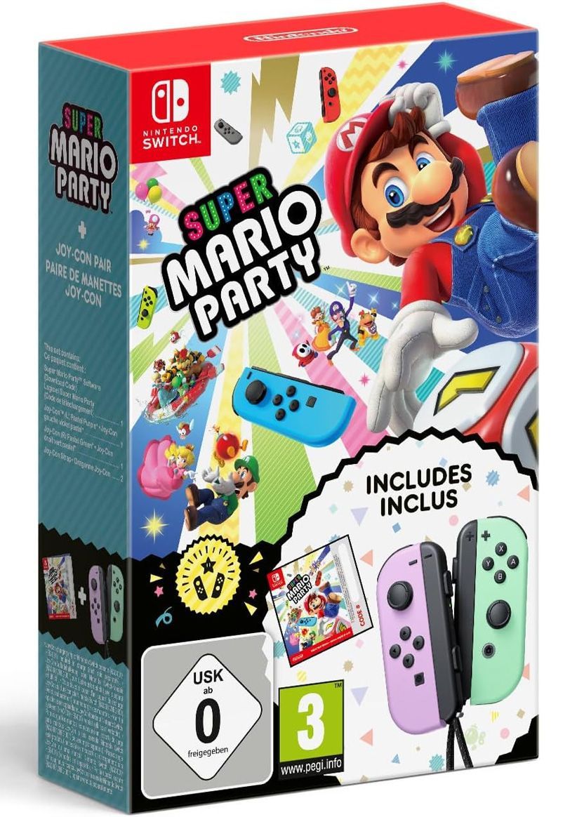 Super Mario Party and JoyCon Pastel Purple/Pastel Green on Nintendo Switch